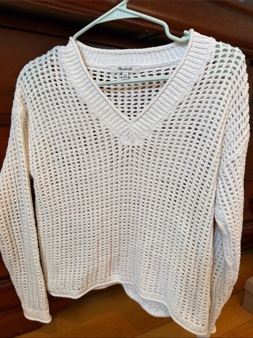 Madewell Cream Open Weave V-Neck Pullover